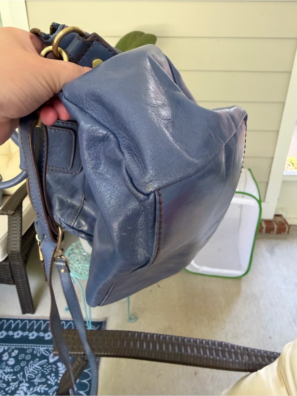 Vintage Hobo Sheila Satchel with Matching Wallet in Polished Dusty Blue - Picture 6 of 11